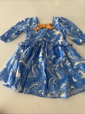 Finding Foxtale Blue Celestial Unicorn Print with ruffles and gold bow size 5
